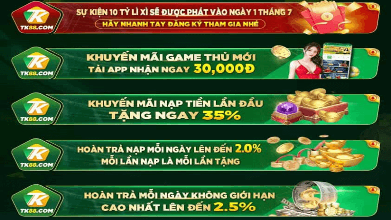 Khám phá các chương trình khuyến mãi nổi bật của tk88